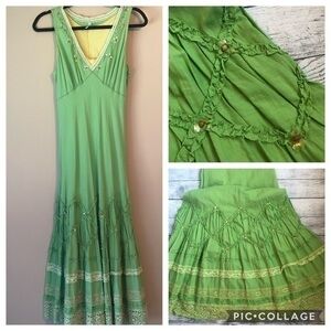 Aquarius by Anthropologie Boho Green Dress Festiv…